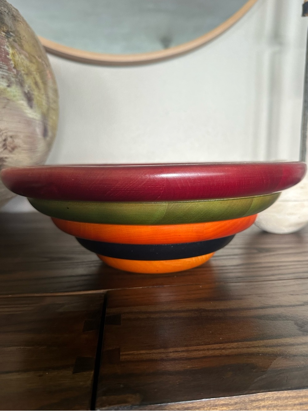 Vintage 1980s Postmodern Pietro Manzoni for Vietri Italian Wood Bowl - Authentic